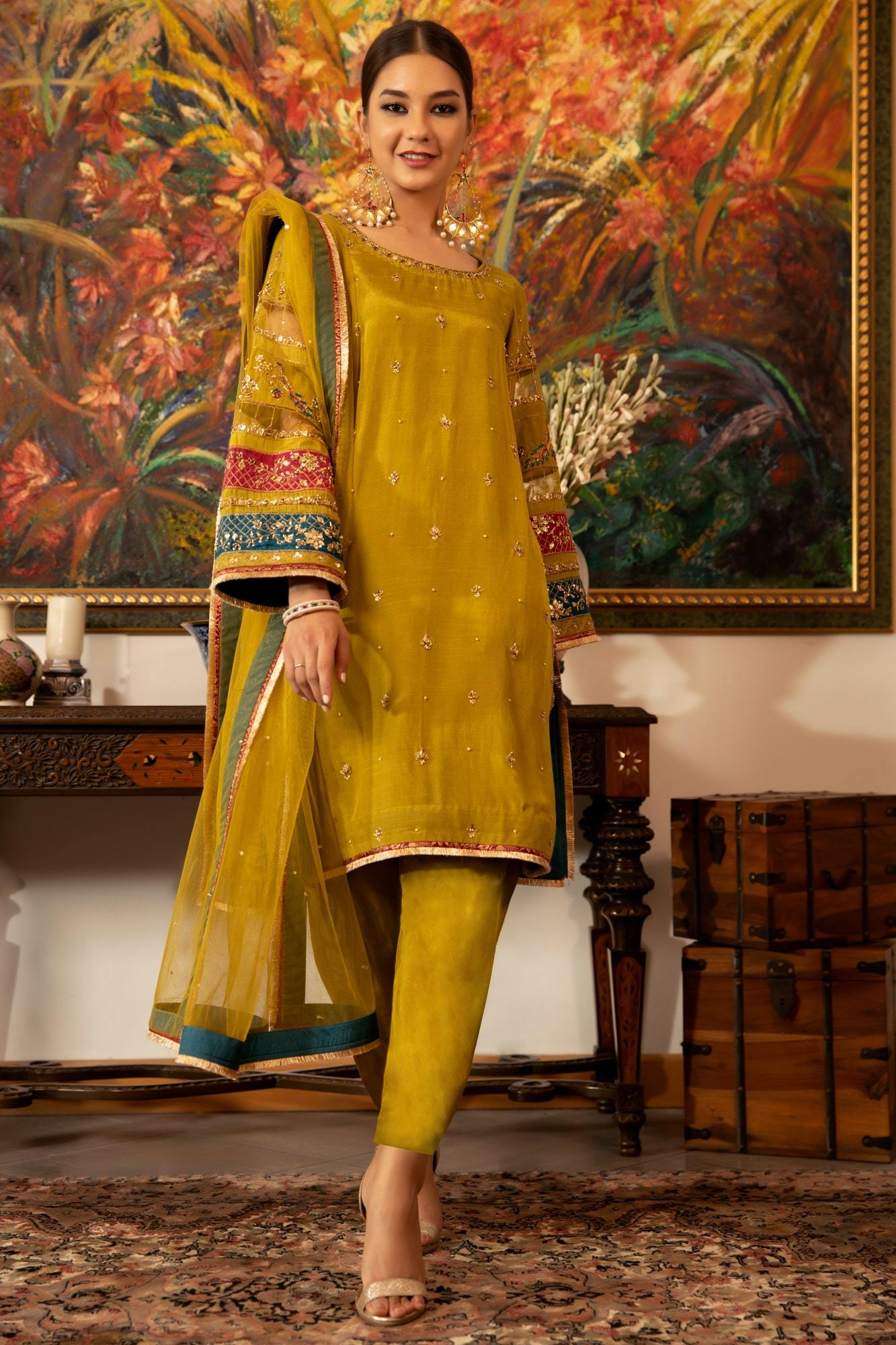 Shop Online Yellow Mehndi Readymade Suit : 193846 - Straight Salwar Suits